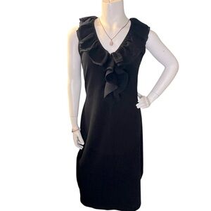Lauren by Ralph Lauren Elegant Black Ruffle Front Cotton Blend Dress Minimalist
